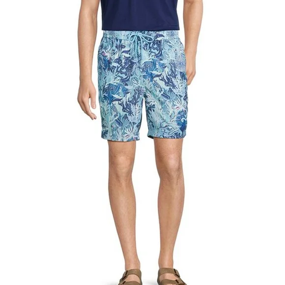 Caribbean Mens ShortRetro Coral Print 7 Inseam Size Large